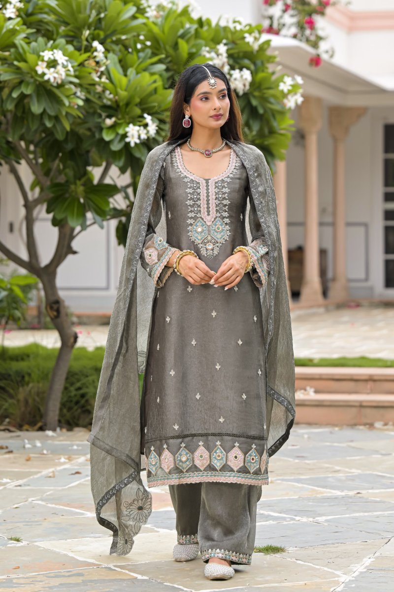 Grey Colour D 50135 By Zaveri Crush Satin Readymade Suits